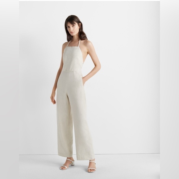 Club Monaco Pants - CLUB MONACO Sz 10 Open Back Jumpsuit Linen Cotton Tencel Blend Wide Leg NEW Ecru